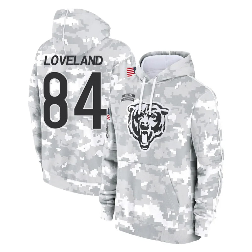 C.Bears #84 Colston Loveland Player Arctic Camo Salute to Service Pullover Hoodies Limited Gdoa Stitched Jerseys