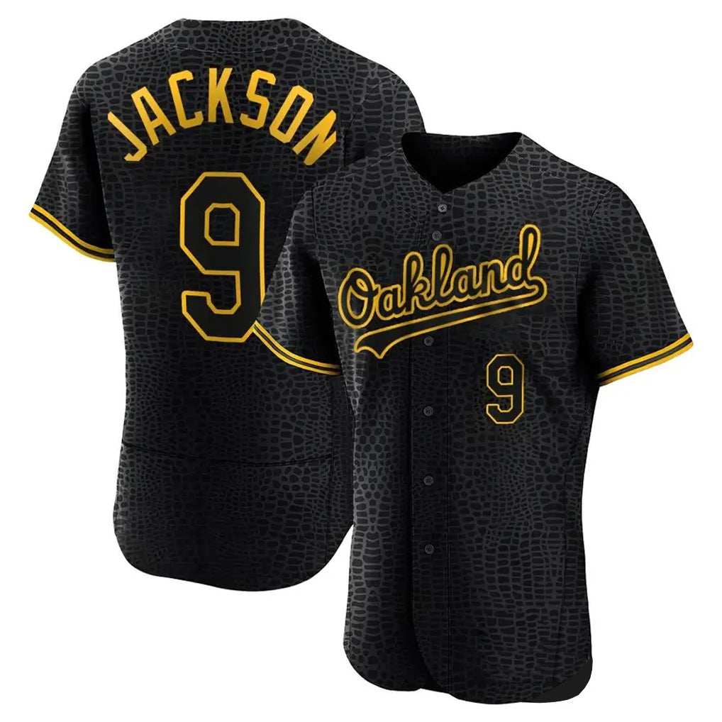 Athletics #9 Reggie Jackson Player Black Snake Skin City Limited Elite Home Game Gdoa Stitched Jerseys
