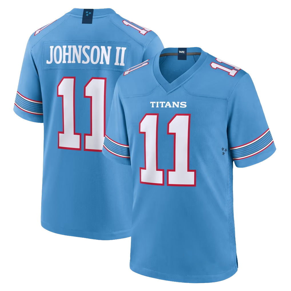 T.Titans #11 Jermaine Johnson II Player Light Blue 2026 Game Home Gdoa Stitched Jerseys