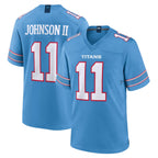 T.Titans #11 Jermaine Johnson II Player Light Blue 2026 Game Home Gdoa Stitched Jerseys