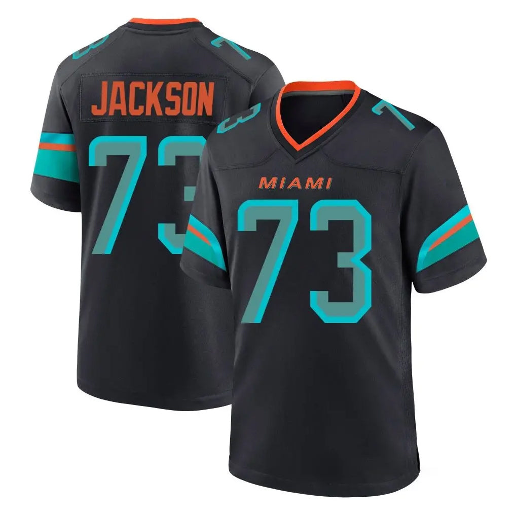 M.Dolphins #73 Austin Jackson Player Black Pitch Rivalries Collection Home Game Gdoa Stitched Jerseys