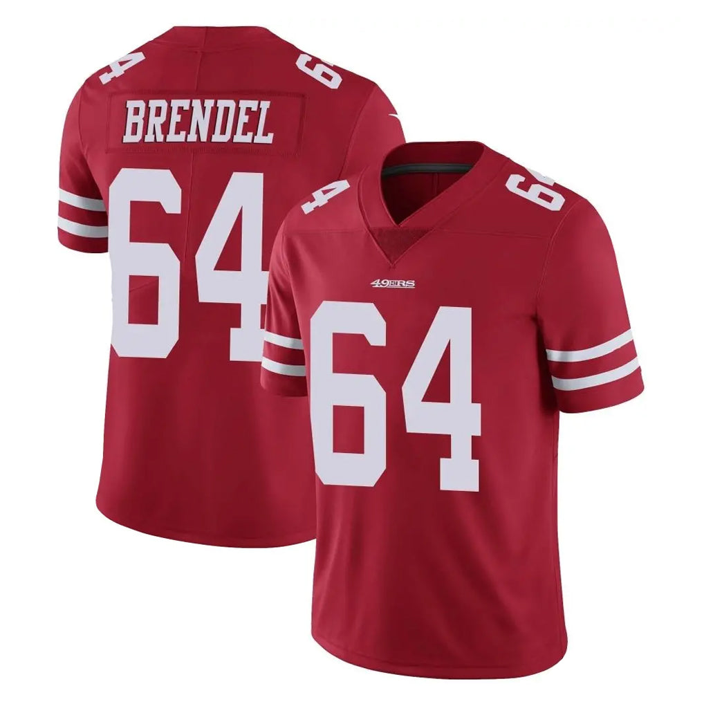 SF.49ers #64 Jake Brendel Player Red Limited Vapor Untouchable Home Game Gdoa Stitched Jerseys