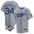 LA.Dodgers #34 Fernando Valenzuela Player Gray World Series Game Fdoa Stitched Jerseys