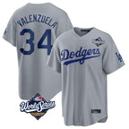 LA.Dodgers #34 Fernando Valenzuela Player Gray World Series Game Fdoa Stitched Jerseys