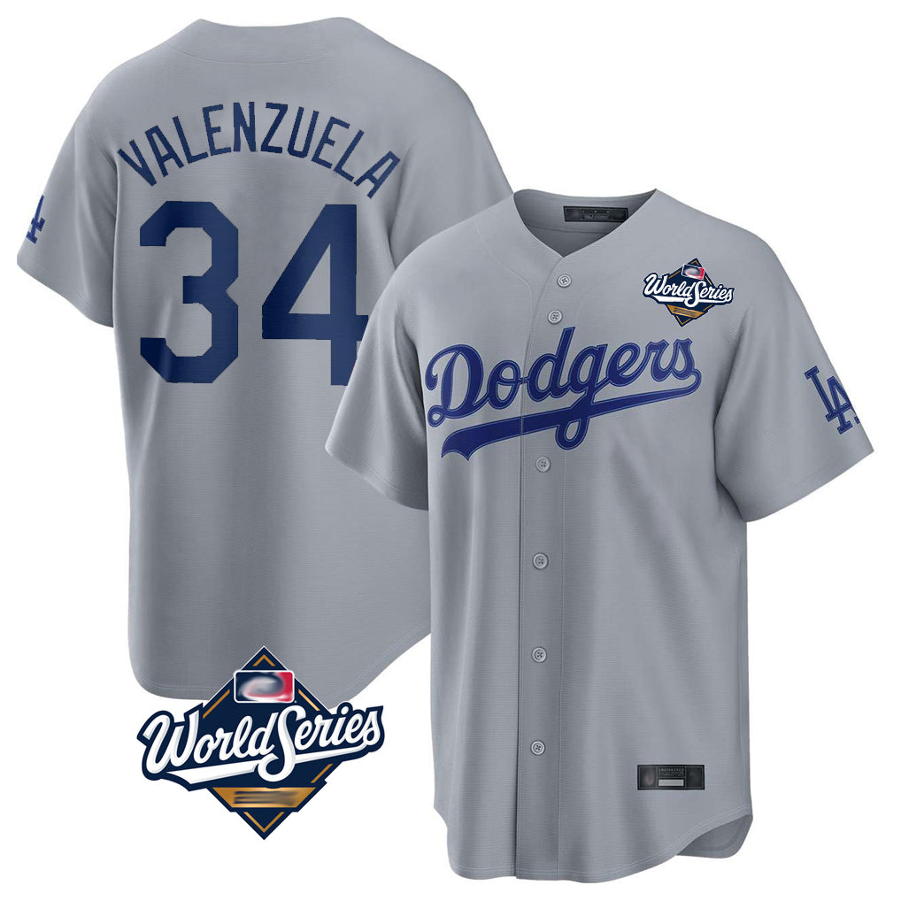 LA.Dodgers #34 Fernando Valenzuela Player Gray World Series Game Fdoa Stitched Jerseys