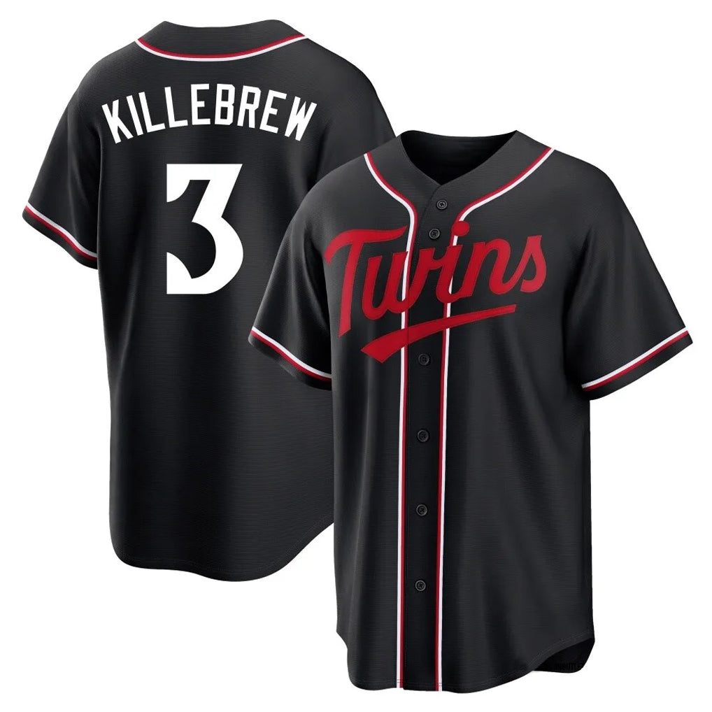 M.Twins #3 Harmon Killebrew Player Black Fashion Out Home Limited Fdoa Stitched Jerseys