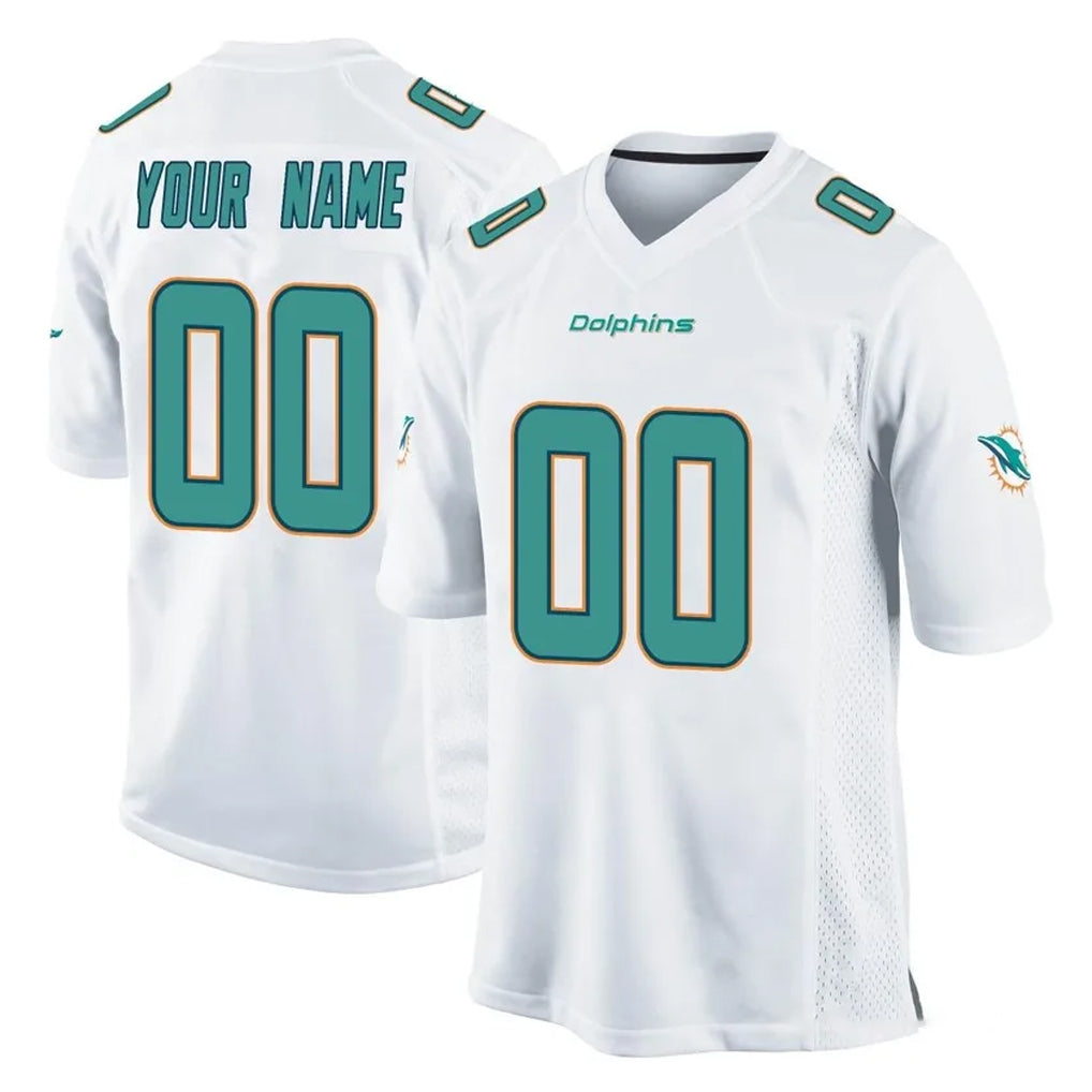 Custom M.Dolphins White Home Game Any Name & Numbers Gdoa Stitched Jerseys