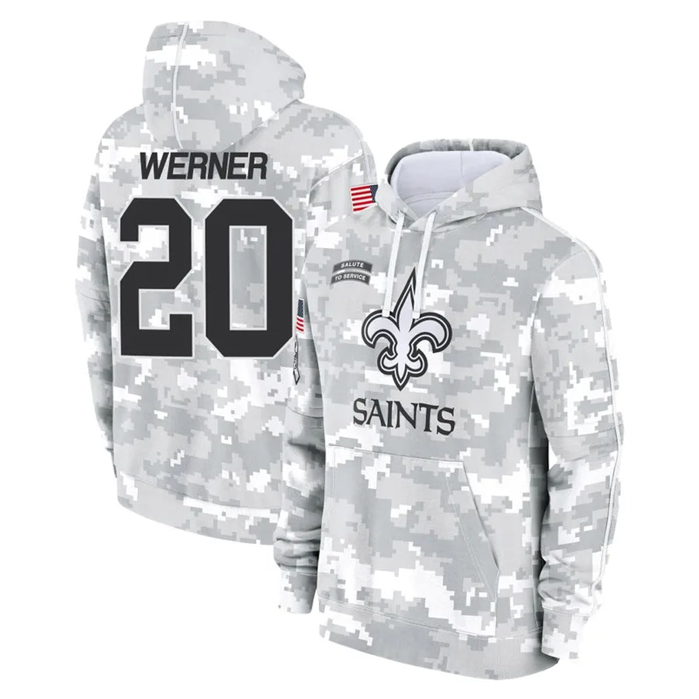 NO.Saints #20 Pete Werner Player Arctic Camo Salute to Service Pullover Hoodies Limited Game Gdoa Stitched Jerseys