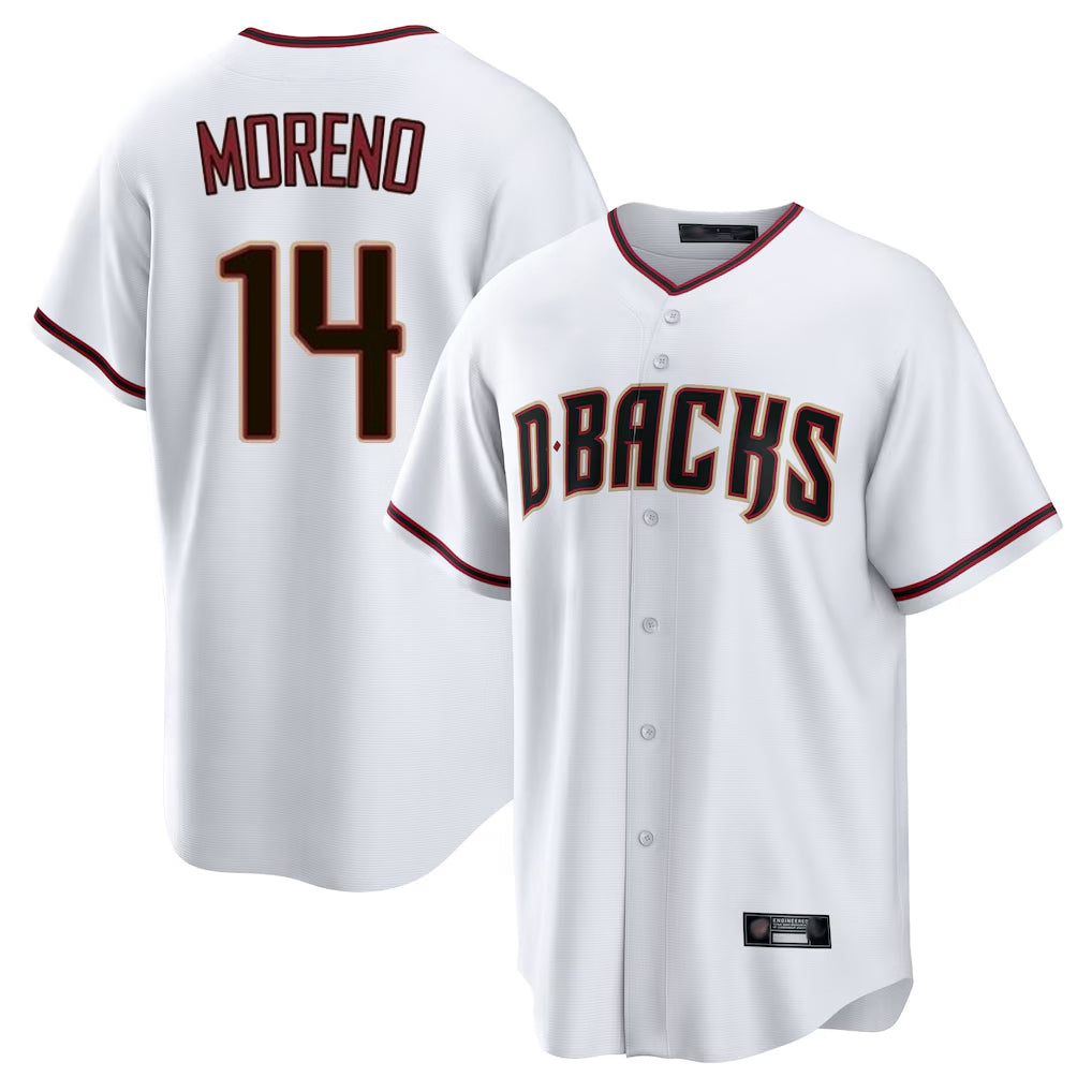 A.Diamondbacks #14 Gabriel Moreno Player White Home Game Gdoa Stitched Jerseys