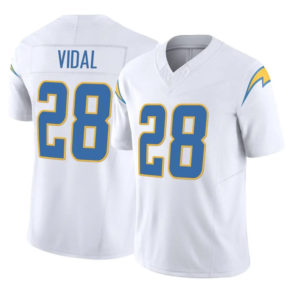 LA.Chargers #28 Kimani Vidal Player White Limited Vapor F.U.S.E. Home Game Gdoa Stitched Jerseys