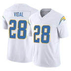 LA.Chargers #28 Kimani Vidal Player White Limited Vapor F.U.S.E. Home Game Gdoa Stitched Jerseys