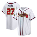 A.Braves #27 Austin Riley Player White Gold Home Game Gdoa Stitched Jerseys