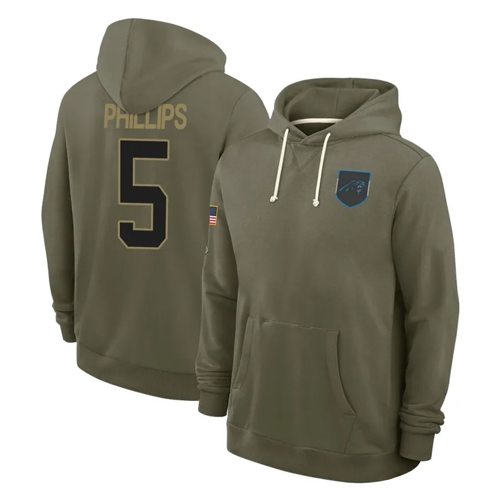C.Panthers #5 Jaelan Phillips Player Olive Salute to Service Hoodies Game Gdoa Stitched Jerseys