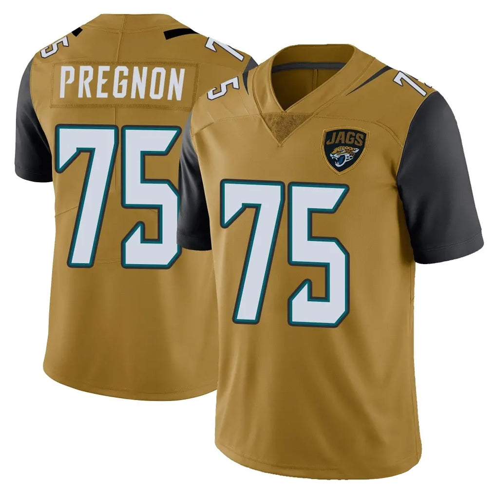 J.Jaguars #75 Emmanuel Pregnon Player Gold Vapor Limited Home Game Gdoa Stitched Jerseys