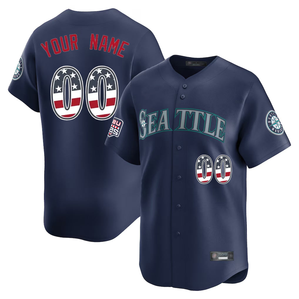 Custom S.Mariners Navy USA 250 Fourth of July Limited Home Game Any Name & Number Gdoa Stitched Jerseys