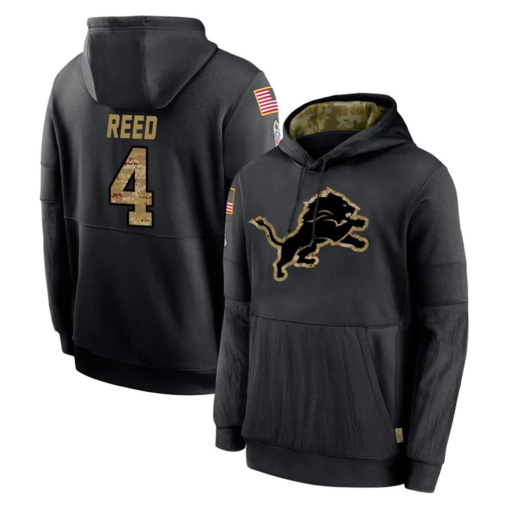 D.Lions #4 D.J. Reed Player Black Salute to Service Hoodies Limited Game Gdoa Stitched Jerseys