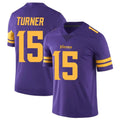 M.Vikings #15 Dallas Turner Player Purple Limited Color Rush Home Game Gdoa Stitched Jerseys