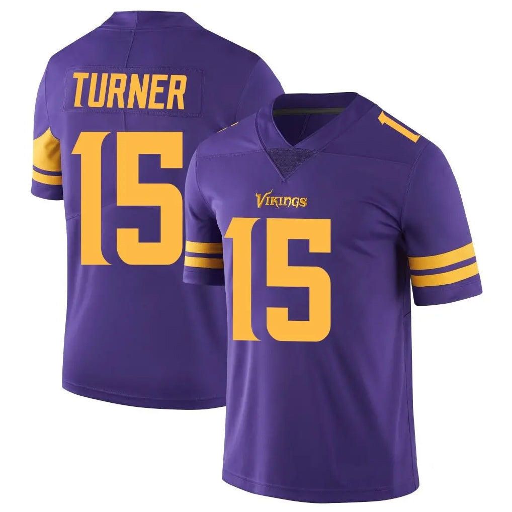 M.Vikings #15 Dallas Turner Player Purple Limited Color Rush Home Game Gdoa Stitched Jerseys