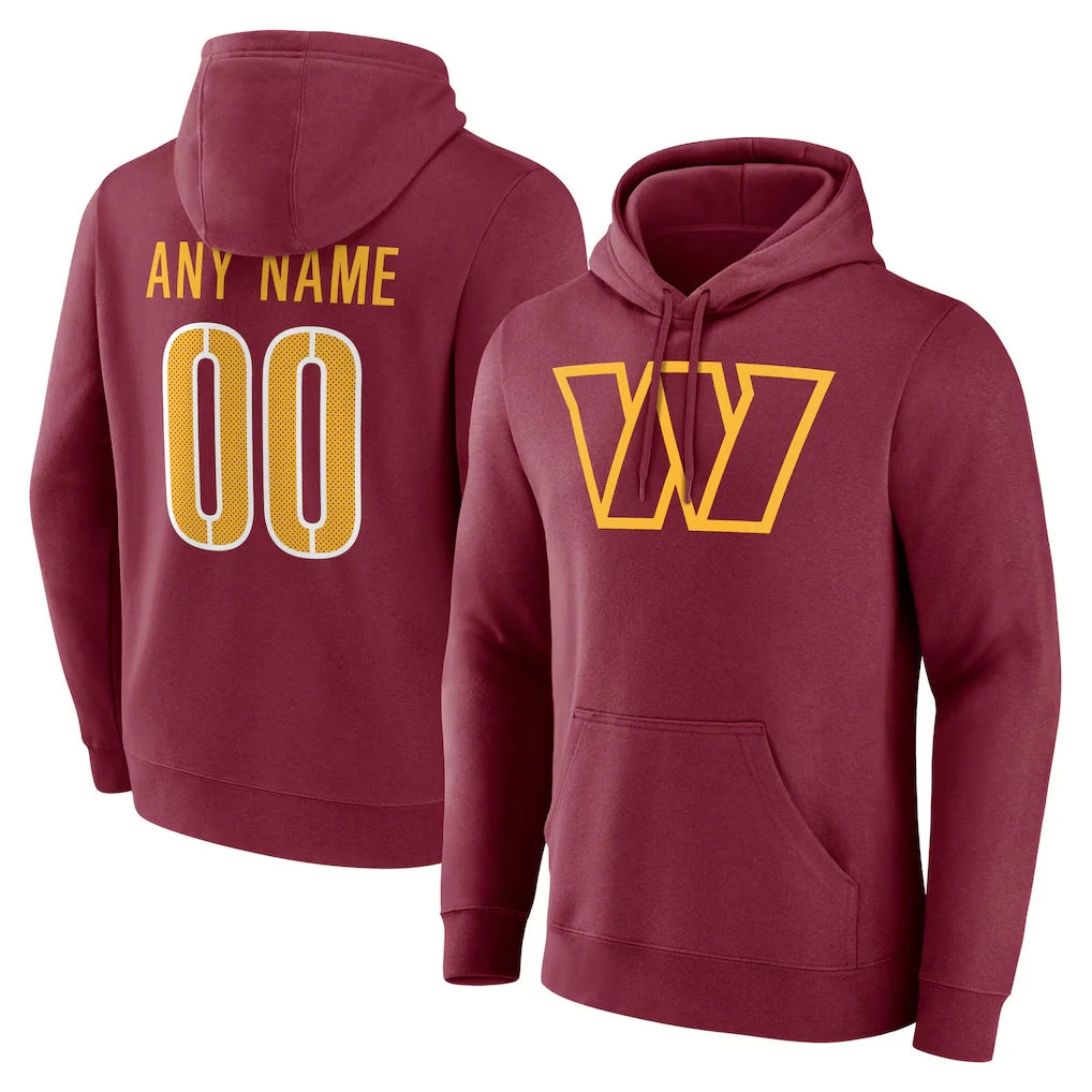Custom W.Commanders Burgundy LOGO Pullover Hoodies Game Any Name & Numbers Gdoa Stitched Jerseys