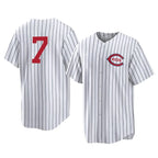 C.Reds #7 Spencer Steer Player White Stripe Field of Dreams Game Home Gdoa Stitched Jerseys
