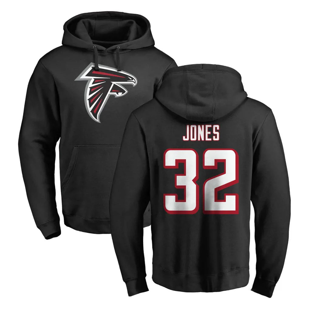 A.Falcons #32 Cash Jones Player Black LOGO Pullover Hoodies Home Game Gdoa Stitched Jerseys