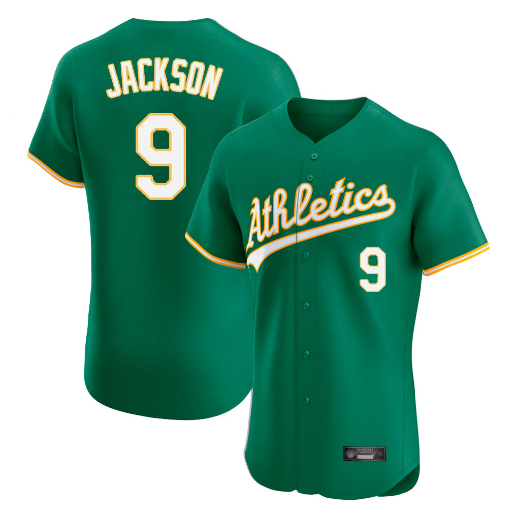 Athletics #9 Reggie Jackson Player Kelly Green Limited Elite Home Game Gdoa Stitched Jerseys