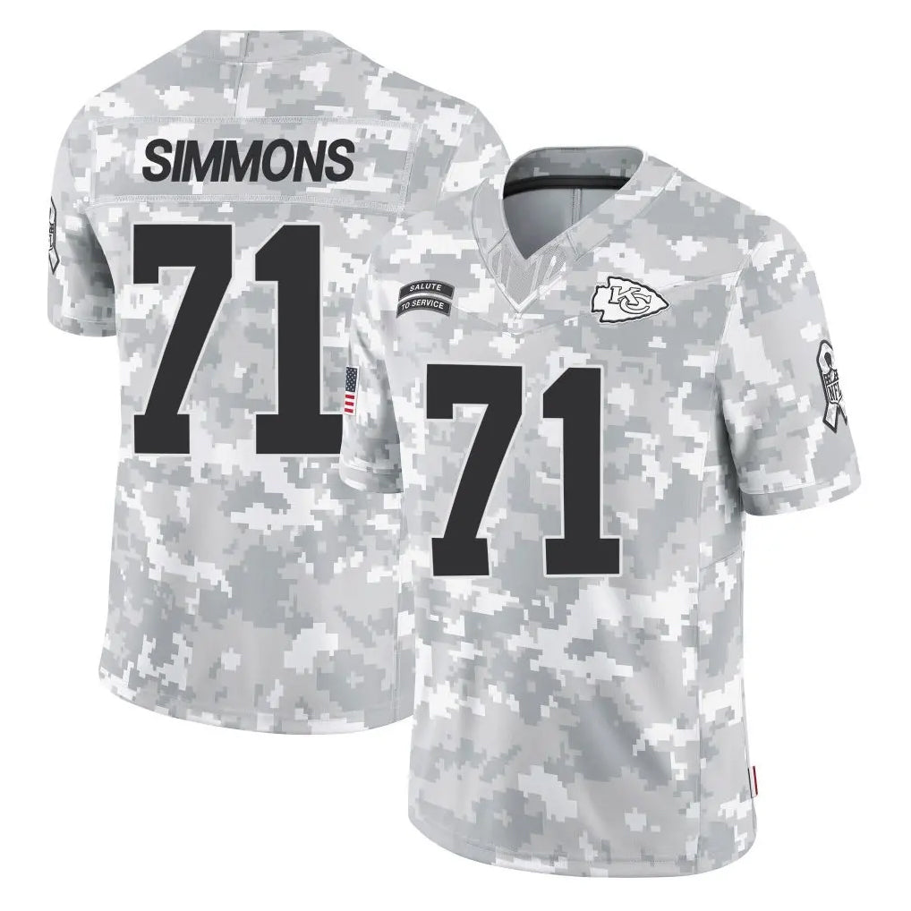 KC.Chiefs #71 Josh Simmons Player Arctic Camo Salute To Service Limited Game Gdoa Stitched Jerseys