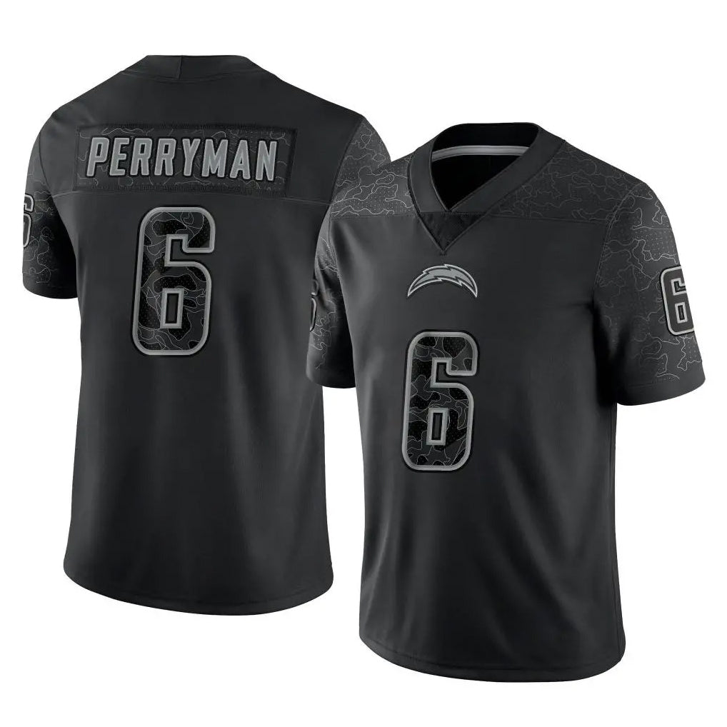 LA.Chargers #6 Denzel Perryman Player Black Limited Reflective Home Game Gdoa Stitched Jerseys