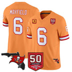 TB.Buccaneers #6 Baker Mayfield Player Orange 50th Season Vapor Limited Home Game Gdoa Stitched Jerseys