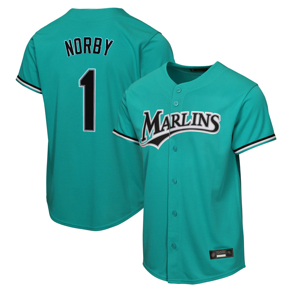 M.Marlins #1 Connor Norby Player Teal  Home Game Fdoa Stitched Jerseys