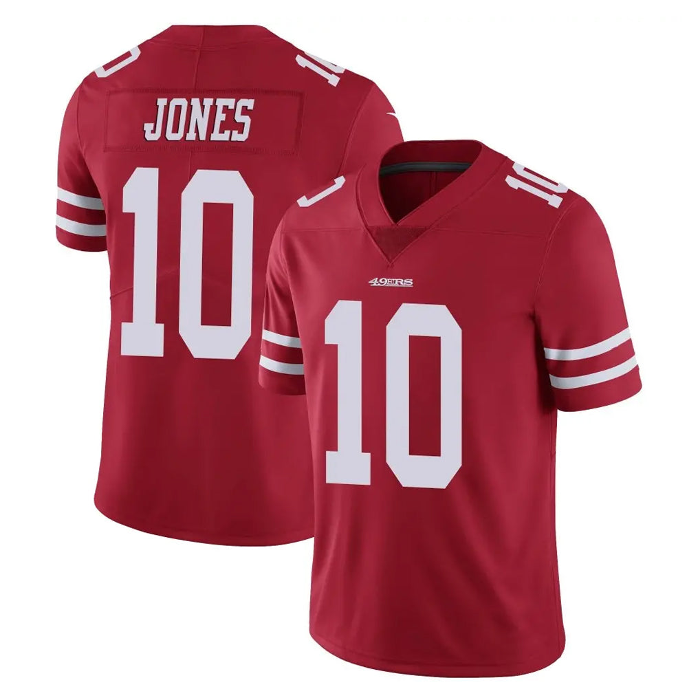 SF.49ers #10 Mac Jones Player Red Limited Vapor Untouchable Home Game Gdoa Stitched Jerseys