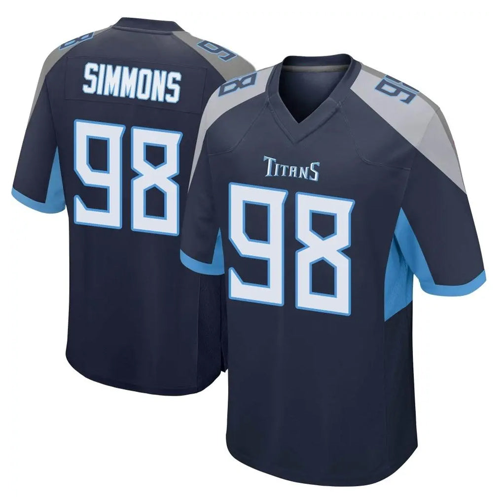 T.Titans #98 Jeffery Simmons Player Navy Home Game Gdoa Stitched Jerseys