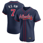 A.Braves #7 Ha-Seong Kim Player Navy Limited Elite Home Game Gdoa Stitched Jerseys