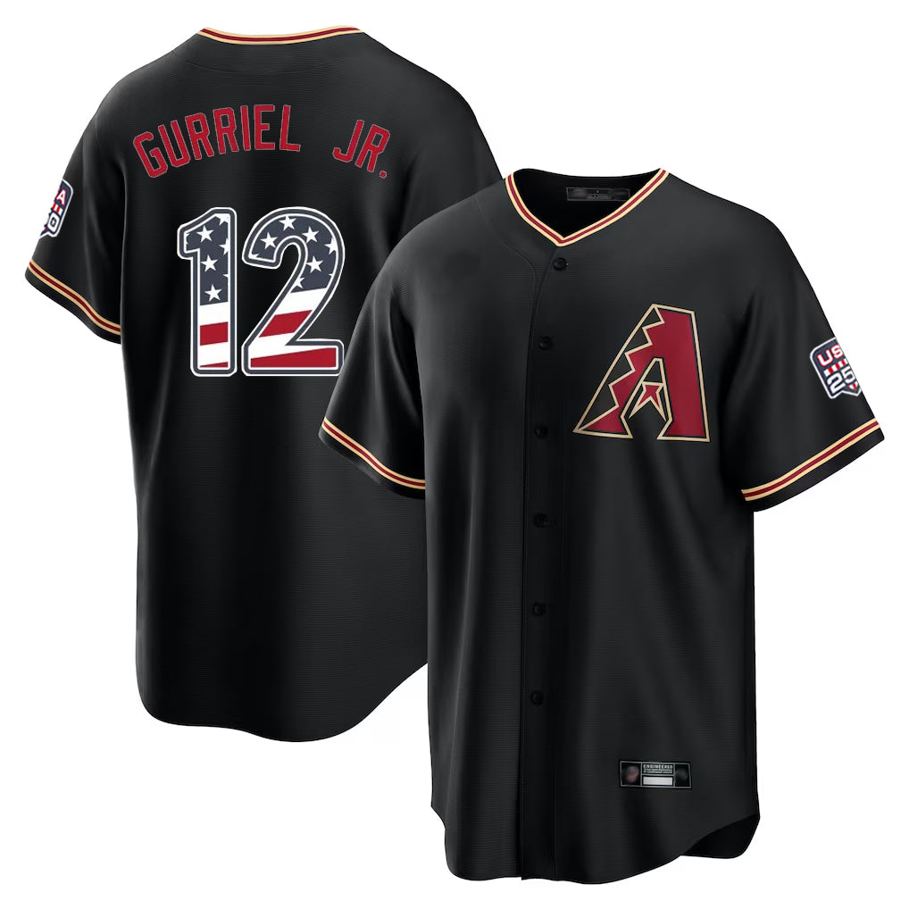 A.Diamondbacks #12 Lourdes Gurriel Jr Player Black USA 250 Fourth of July Game Home Gdoa250Ys Stitched Jerseys