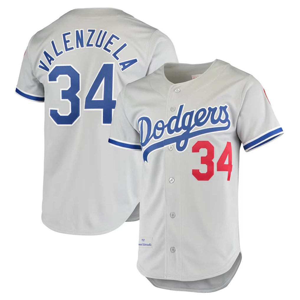 LA.Dodgers #34 Fernando Valenzuela Player Gray Throwback 1981 Fdoa Stitched Jerseys