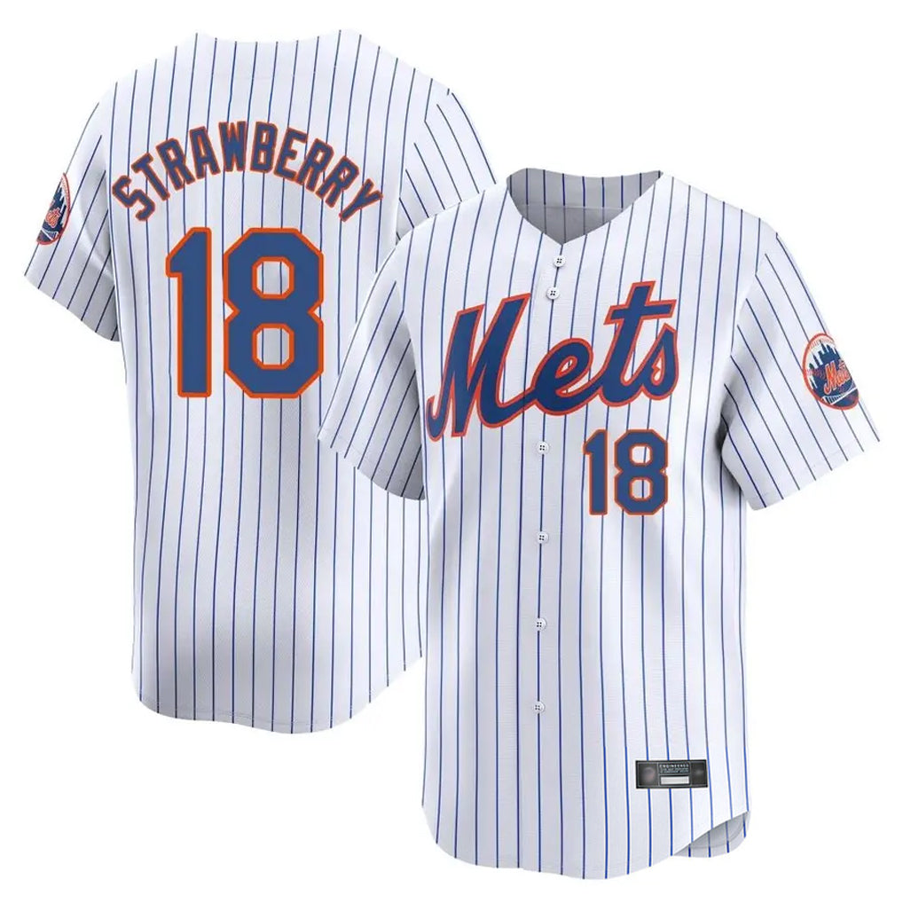 NY.Mets #18 Darryl Strawberry Player White Home Limited Fdoa Stitched Jerseys