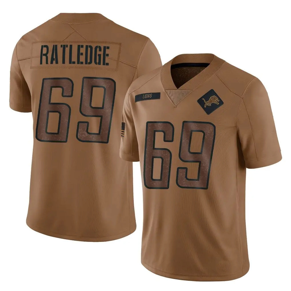 D.Lions #69 Tate Ratledge Player Brown Salute To Service Limited Gdoa Stitched Jerseys