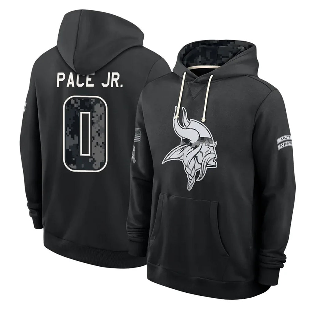 MN.Vikings #0 Ivan Pace Jr. Player 2026 Black Logo Pullover Hoodies Limited Game Gdoa Stitched Jerseys