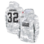 C.Browns #32 Jim Brown Player Arctic Camo Salute to Service Hoodies Limited Game Gdoa Stitched Jerseys
