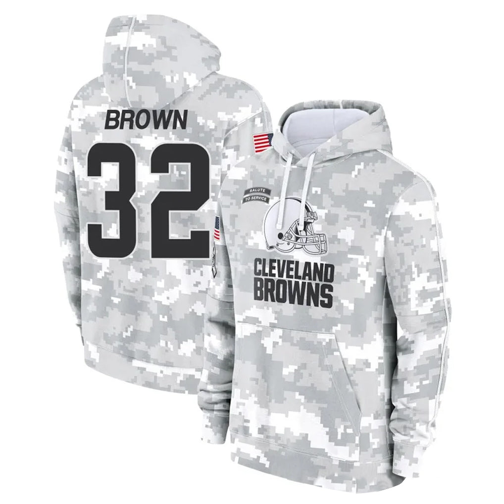 C.Browns #32 Jim Brown Player Arctic Camo Salute to Service Hoodies Limited Game Gdoa Stitched Jerseys