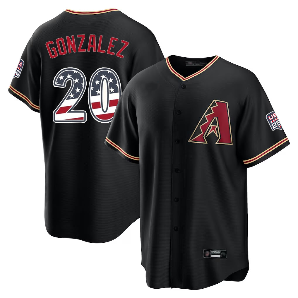 A.Diamondbacks #20 Luis Gonzalez Player Black USA 250 Fourth of July Game Home Gdoa Stitched Jerseys