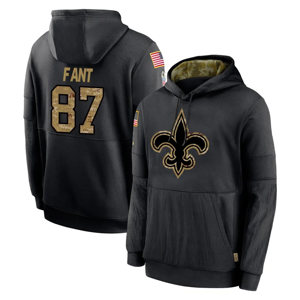 NO.Saints #87 Noah Fant Player Black Salute to Service Hoodies Limited Game Gdoa Stitched Jerseys