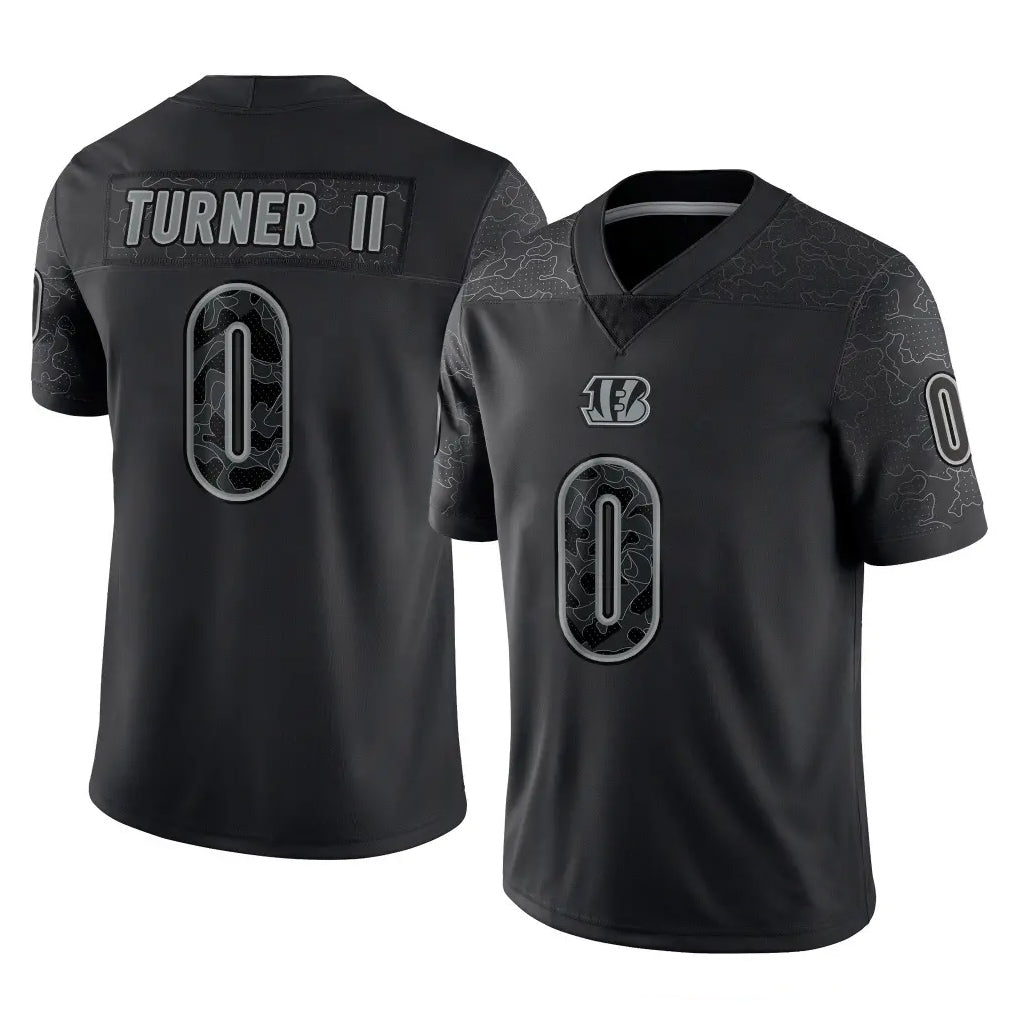 C.Bengals #0 DJ Turner II Player Black Reflective Limited Game Gdoa Stitched Jerseys