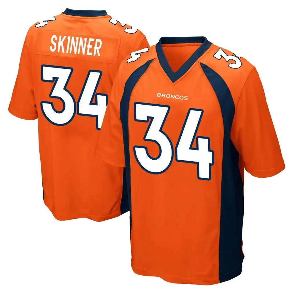 D.Broncos #34 JL Skinner Player Orange Color Home Game Gdoa Stitched Jerseys