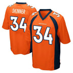 D.Broncos #34 JL Skinner Player Orange Color Home Game Gdoa Stitched Jerseys
