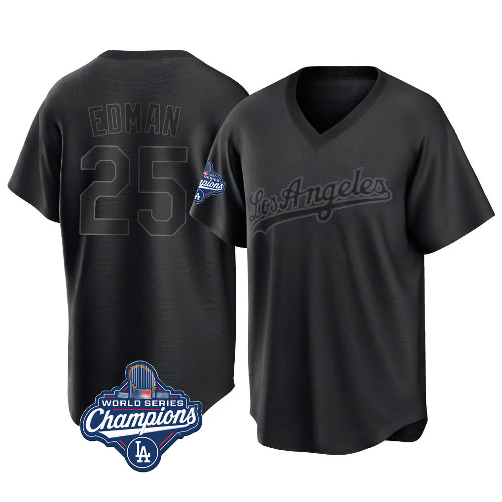 LA.Dodgers #25 Tommy Edman Player Black World Series Meet Pitch Fashion T-shirt Fdoa Stitched Jerseys