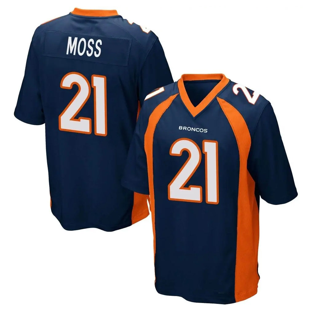 D.Broncos #21 Riley Moss Player Navy Game Gdoa Stitched Jerseys