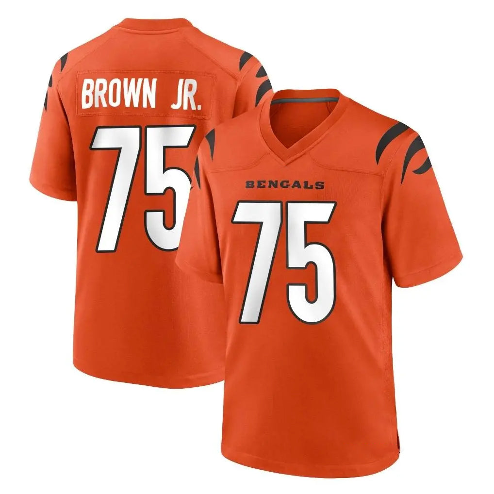 C.Bengals #75 Orlando Brown Jr. Player Orange Home Game Gdoa Stitched Jerseys