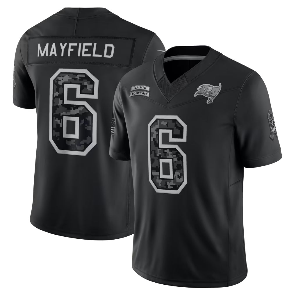 TB.Buccaneers #6 Baker Mayfield Player Black Limited 2026 Salute to Service Home Game Gdoa Stitched Jerseys