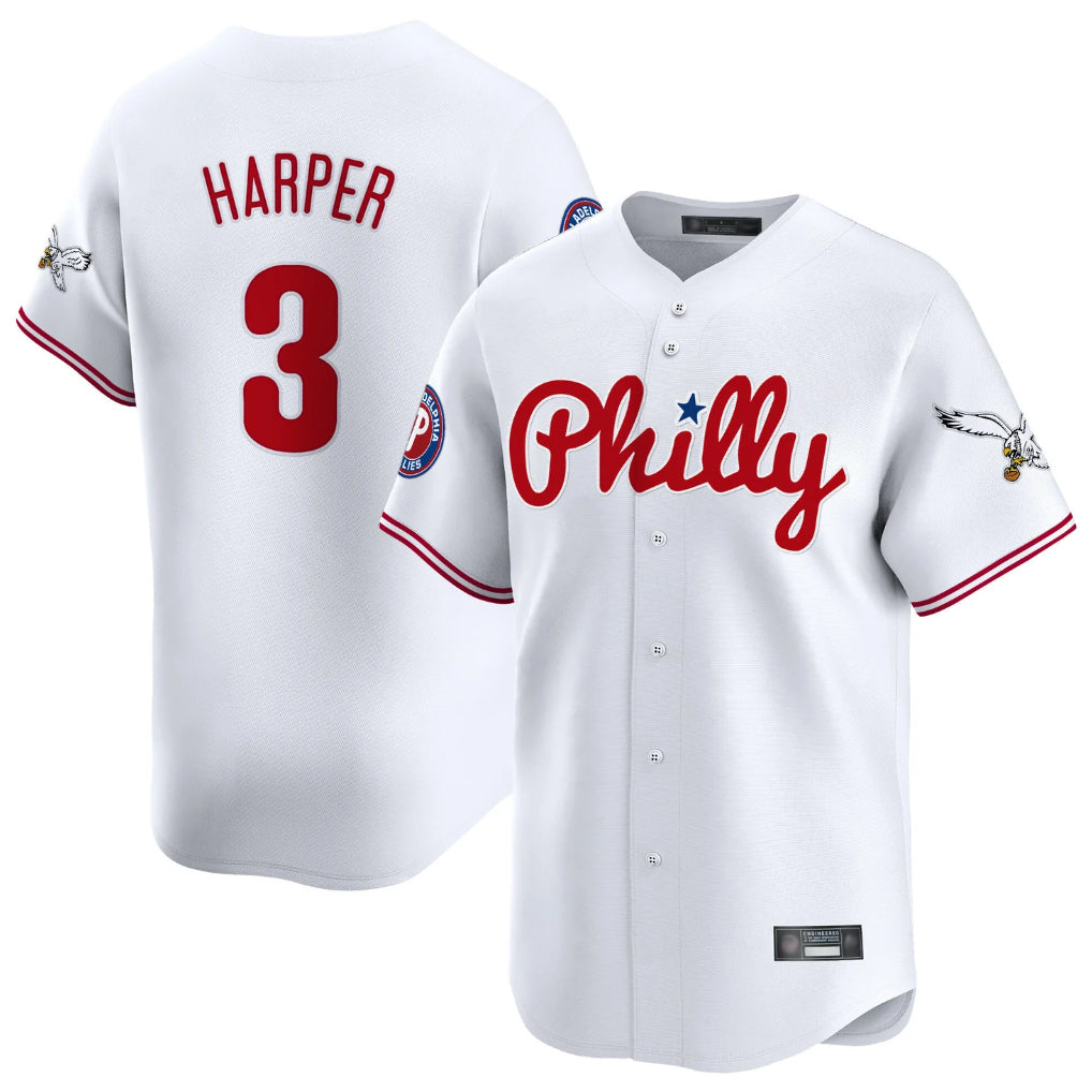 P.Phillies #3 Bryce Harper Player White Phillies & Eagles Vapor Premier Limited Fdoa Stitched Jerseys